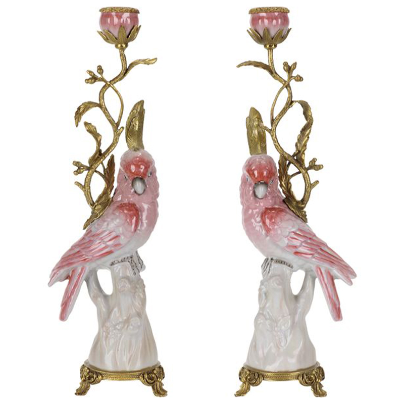 Подсвечник Pink Red Parrot Candlestick L or R Бронза Розовый (Rose) Красный в Сочи | Loft Concept 