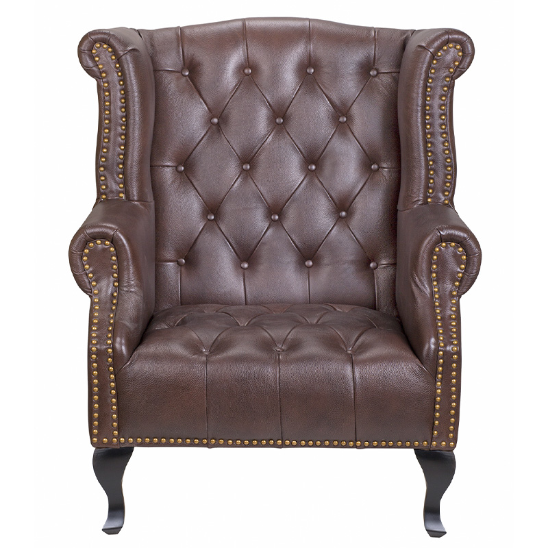 Кресло из натуральной кожи на 4-х деревянных ножках из массива бука Thomas Armchair brown Коричневый Черный в Сочи | Loft Concept 