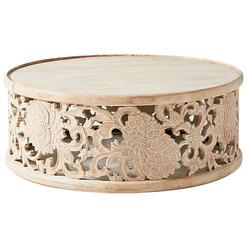 Круглый кофейный стол Handcarved Lotus Round Coffee Table Древесина в Сочи | Loft Concept 