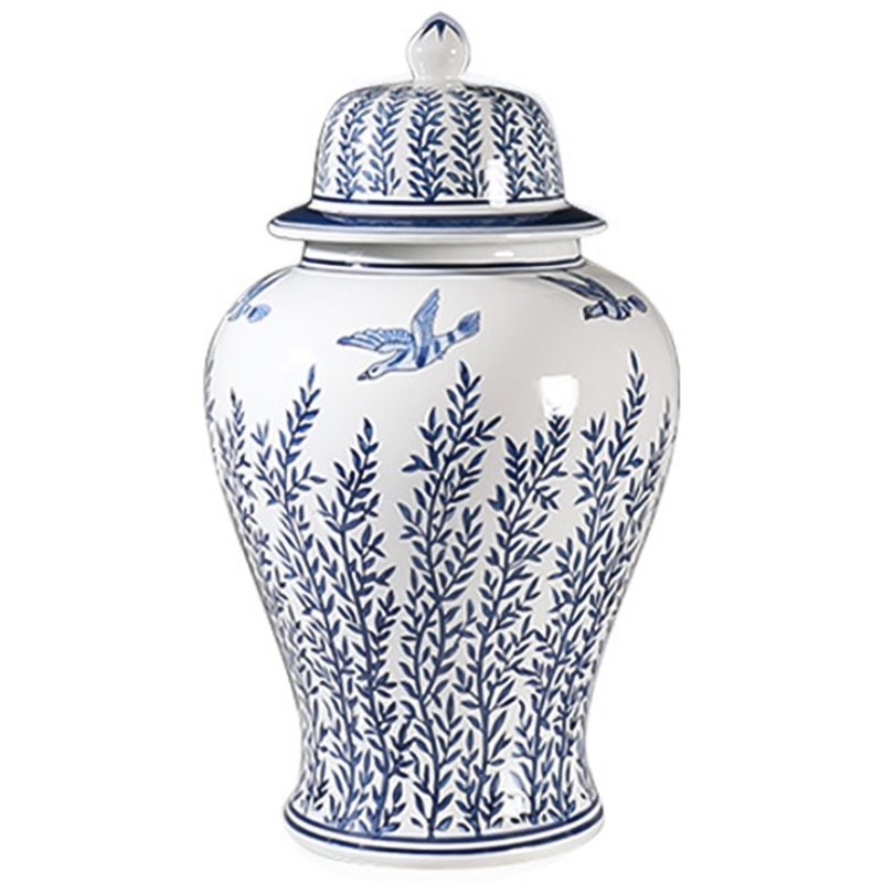 Ваза с крышкой Oriental Blue & White Flying Birds Vase Белый Синий в Сочи | Loft Concept 