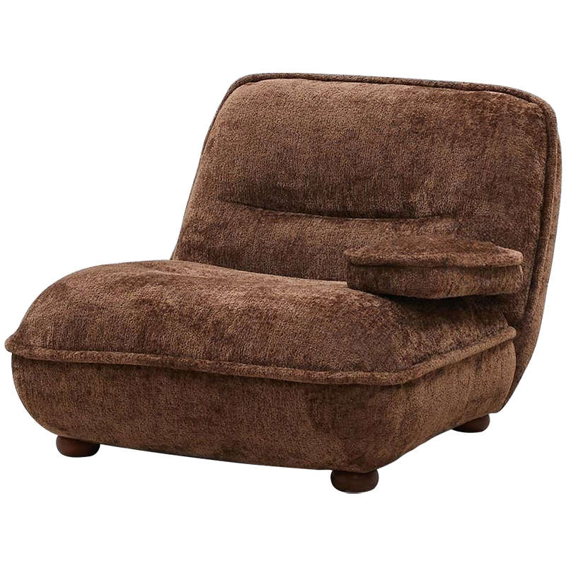 Кресло без подлокотников коричневое ну круглых деревянных ножках Loup Plush Armchair Brown Коричневый в Сочи | Loft Concept 