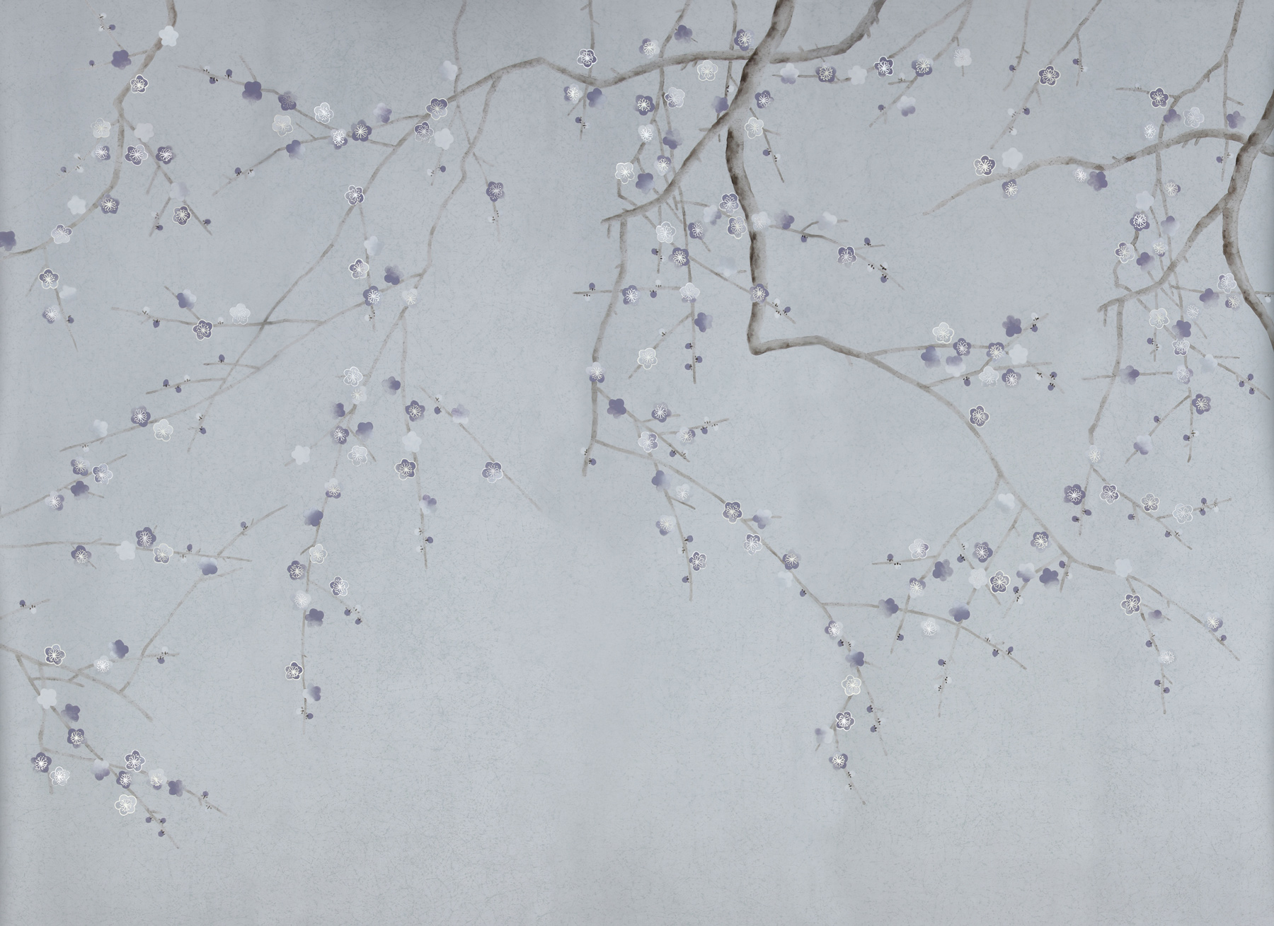 Обои ручная роспись Plum Blossom Special Colourway on Crackled Silver metallic silk Обои ручная роспись Plum Blossom Special Colourway on Crackled Silver metallic silk - постер Loft-Concept в Сочи