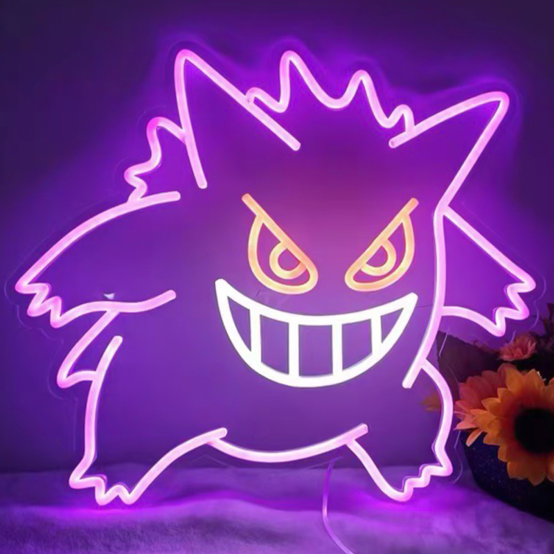 Неоновая настенная лампа Gengar Pokemon Neon Wall Lamp Фиолетовый Желтый Белый в Сочи | Loft Concept 