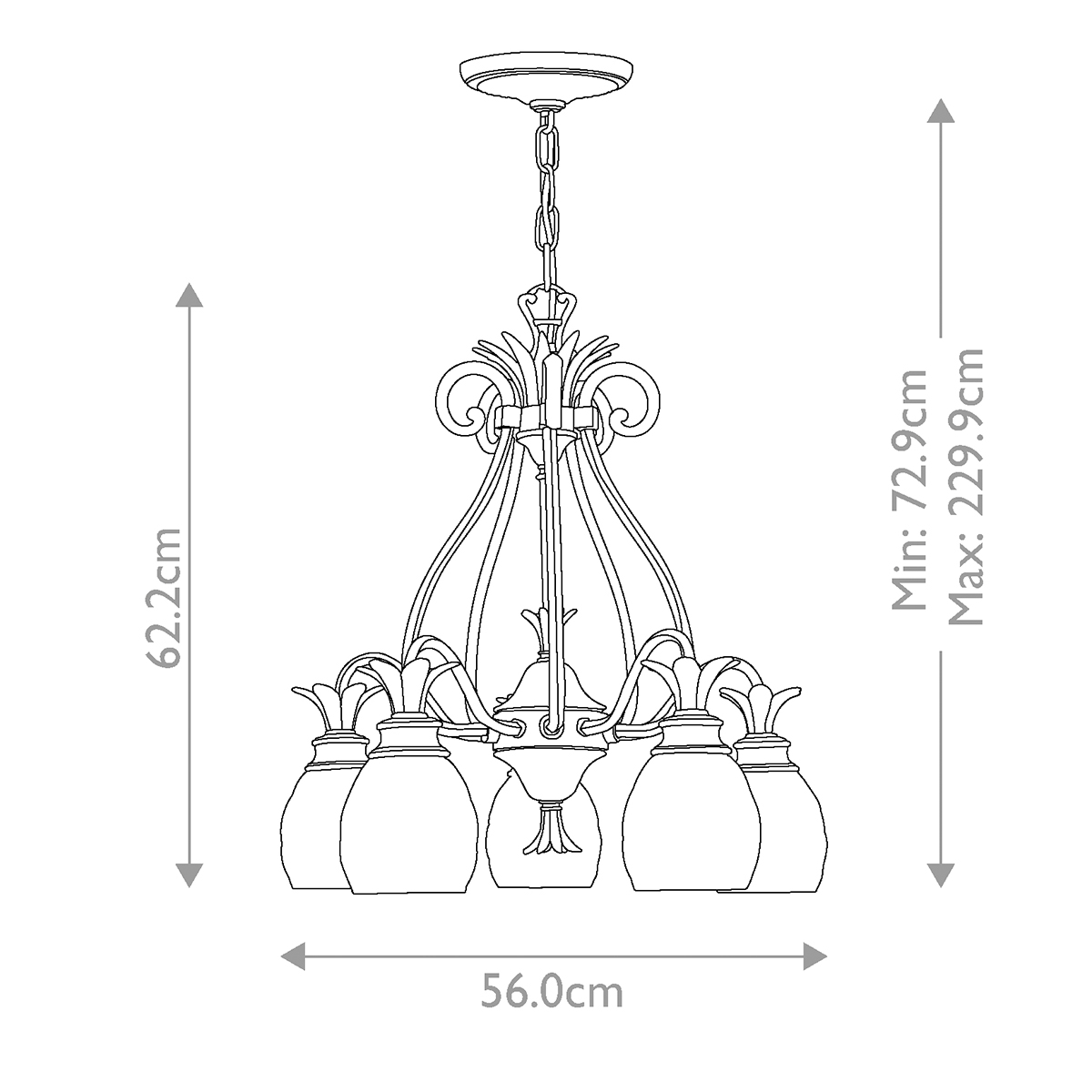 Люстра цвета латунь с 5-ю плафонами из рельефного стекла в форме ананаса Hinkley в Сочи