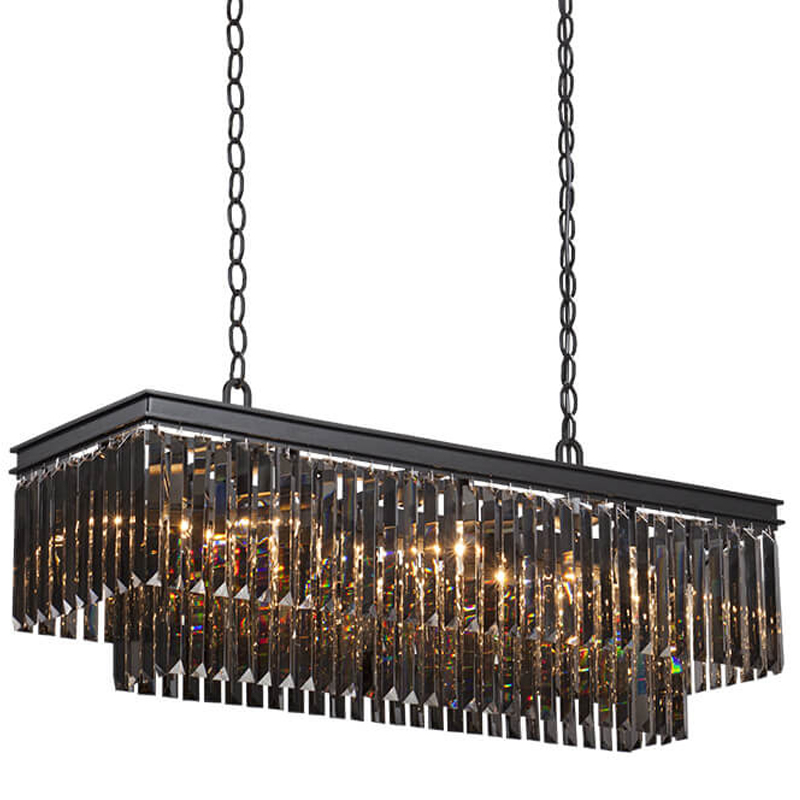 Люстра Odeon Gray glass Rectangular Chandelier Black iron  стекло Смок длина 100 Черный матовый в Сочи | Loft Concept 