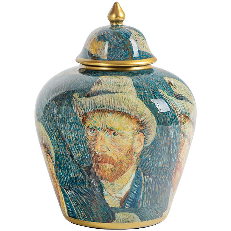 Ваза с крышкой Vincent Van Gogh Vase Изумрудный Золотой Бежевый Мульти в Сочи | Loft Concept 