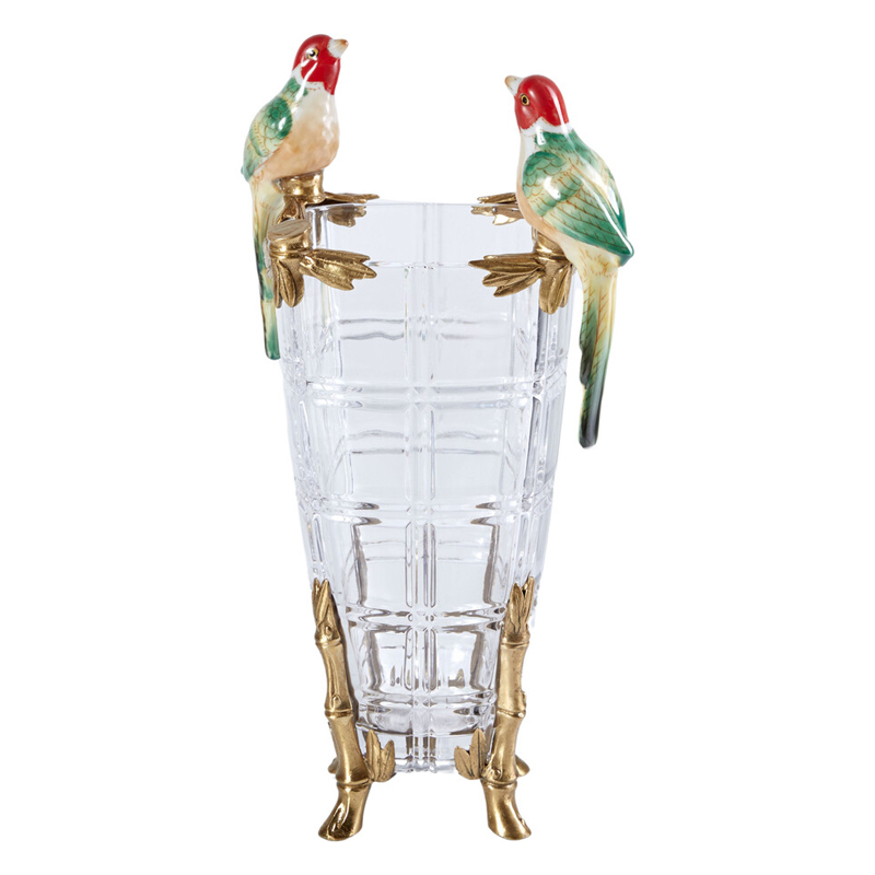Ваза из прозрачного стекла с бронзовыми ножками и фигурками попугаев Eden Garden porcelain and bronze Прозрачное Стекло Бронза Мульти Ваза из прозрачного стекла с бронзовыми ножками и фигурками попугаев Eden Garden porcelain and bronze Прозрачное Стекло Бронза Мульти в Сочи | Loft Concept