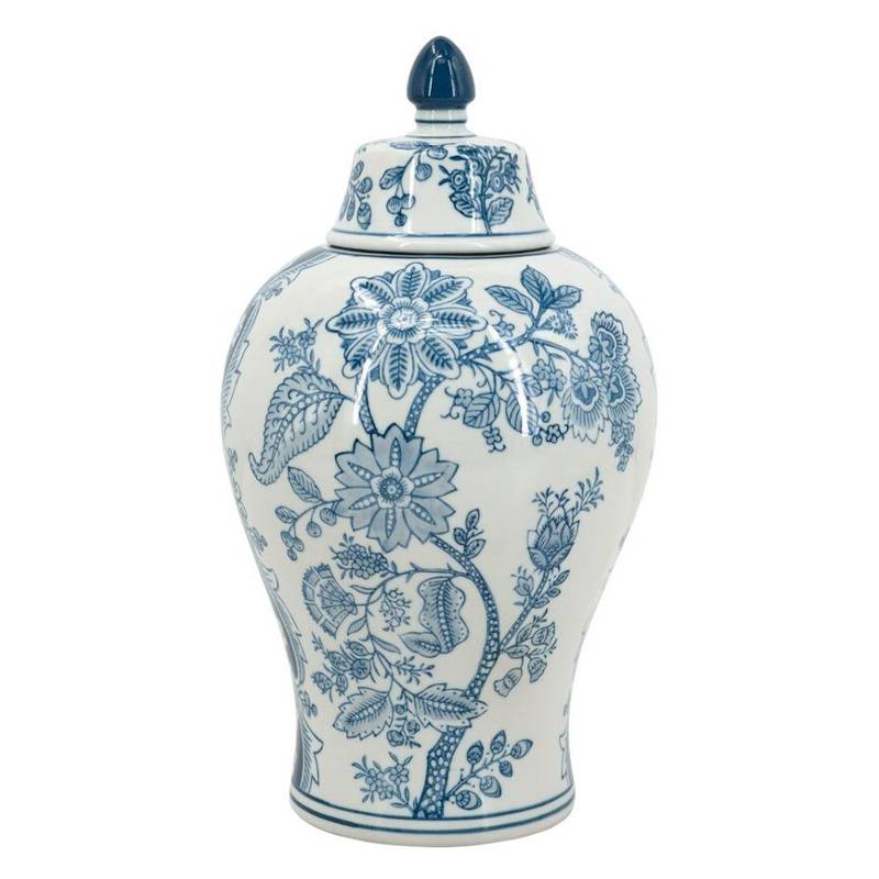 Ваза с крышкой и голубым цветочным рисунком на белом фоне Blue & White Ornament Белый Голубой Ваза с крышкой и голубым цветочным рисунком на белом фоне Blue & White Ornament Белый Голубой в Сочи | Loft Concept