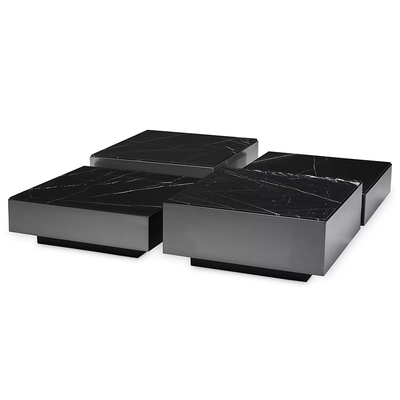 Комплект кофейных столиков Eichholtz Coffee Table Esposito set of 4 Черный Черный Мрамор Nero в Сочи | Loft Concept 