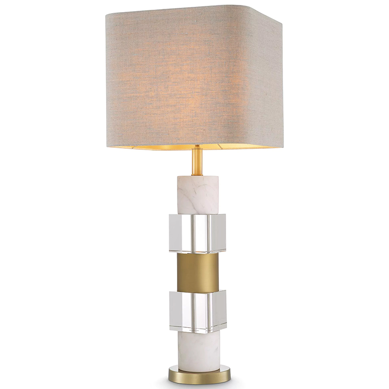 Настольная лампа Eichholtz Table Lamp Cullingham White Marble Прозрачное Стекло Белый Мрамор Bianco Бежево-серый Латунь в Сочи | Loft Concept 