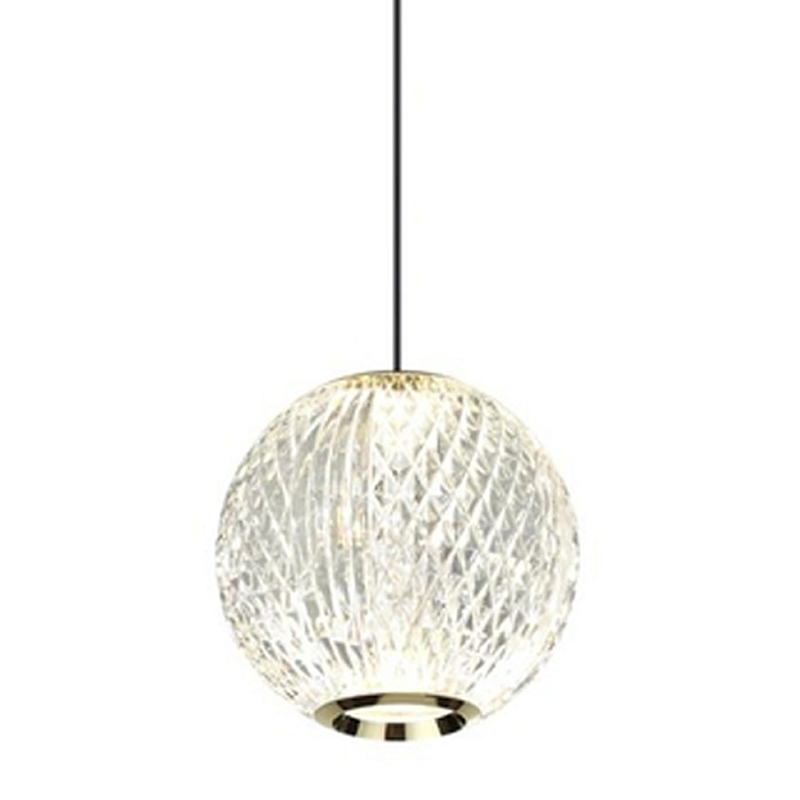 Подвесной светильник с прозрачным рифленым плафоном в форме шара Crystal Globule Золотой Прозрачный Хром в Сочи | Loft Concept 