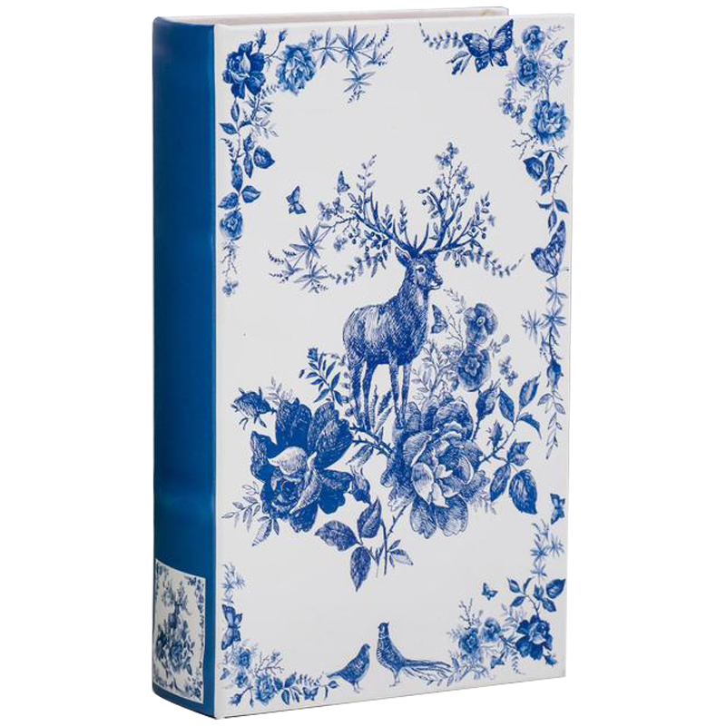 Шкатулка-книга с сейфом Deer and Blue Flowers Book Box Белый Синий в Сочи | Loft Concept 