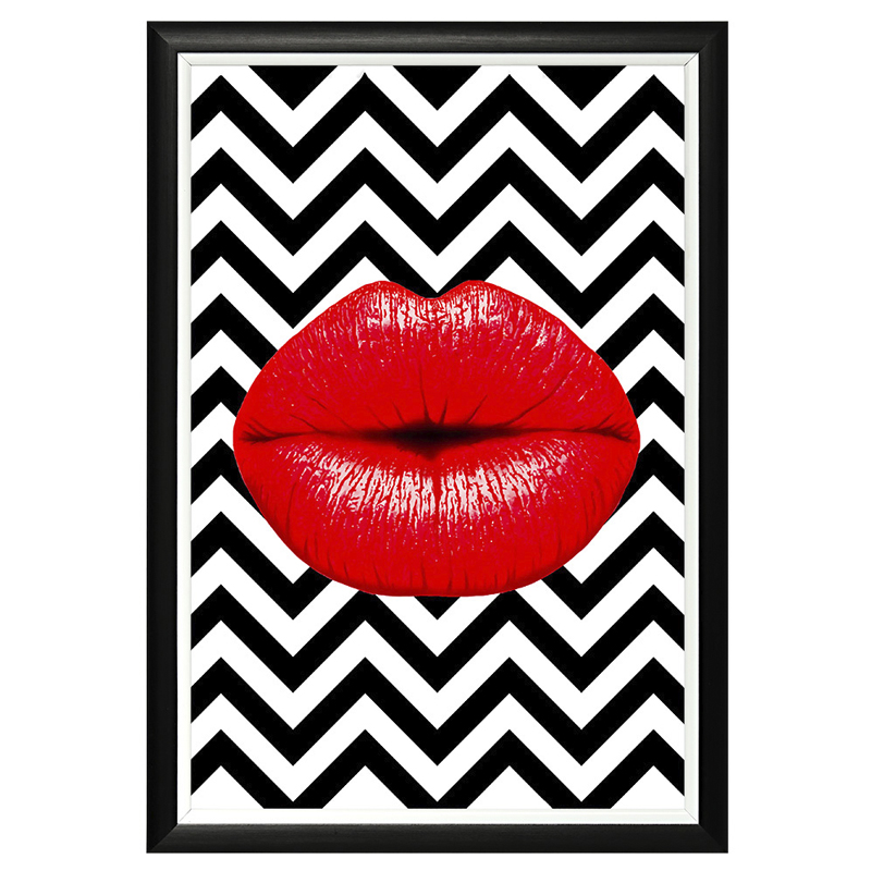 Постер Red Lips Chevron Черно-белый Красный в Сочи | Loft Concept 