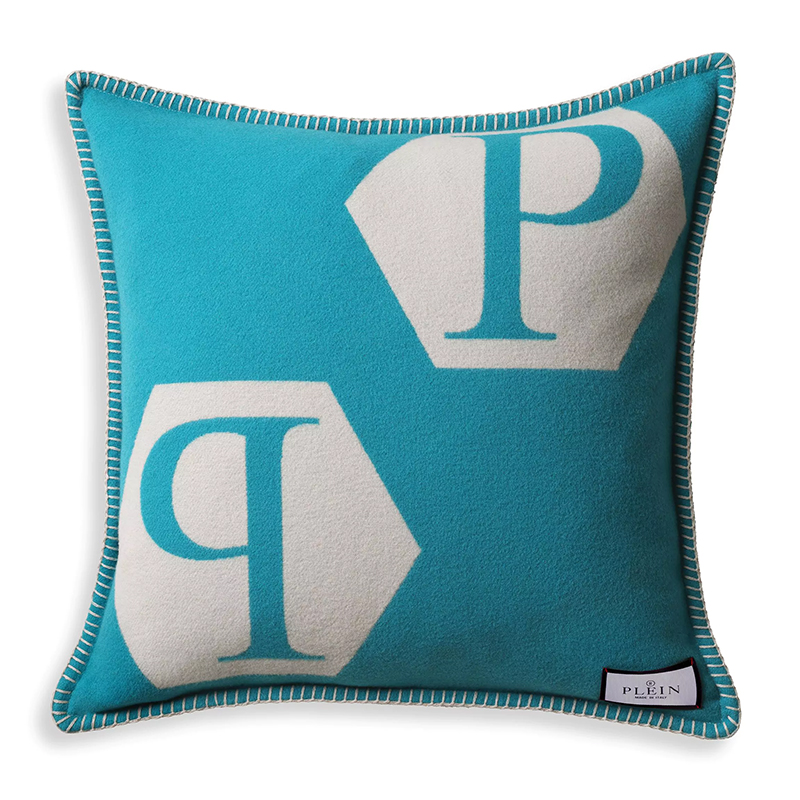 Подушка Philipp Plein Cushion Cashmere Blue Голубой Белый в Сочи | Loft Concept 