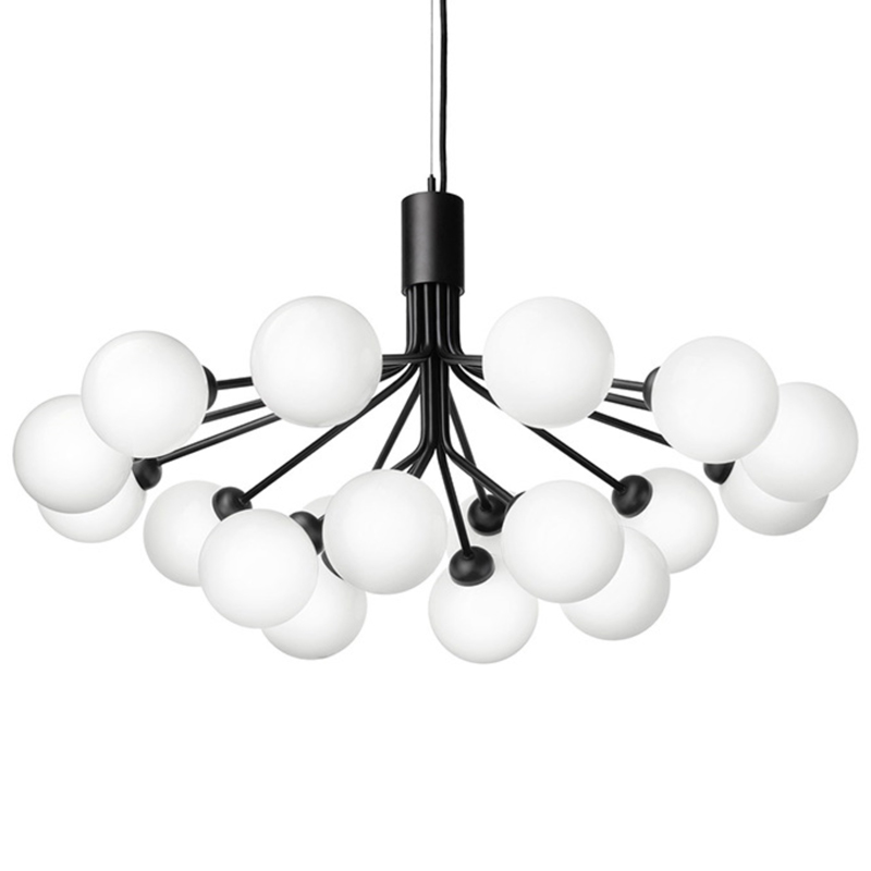 Люстра Berries Chandelier White Balloons Black 18 Черный матовый Белое матовое стекло в Сочи | Loft Concept 