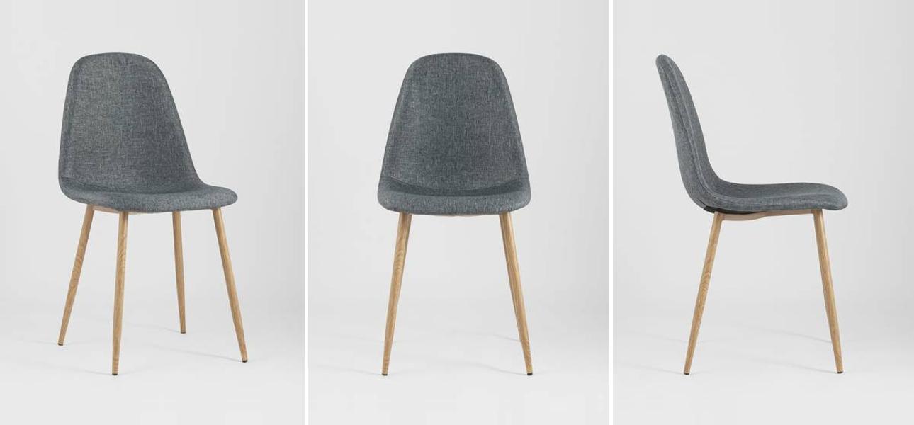 Стул Archie Chair Серая Рогожка Деревянные ножки - фото