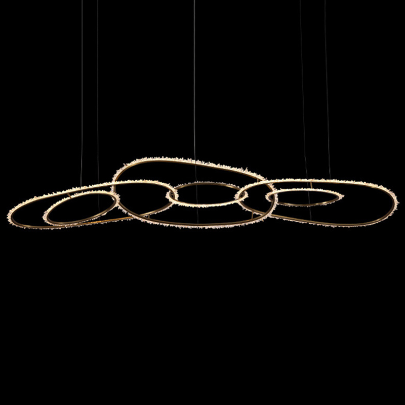 Люстра Six Rings Chain Quartz Crystal Chandelier Глянцевое золото Прозрачное Стекло в Сочи | Loft Concept 