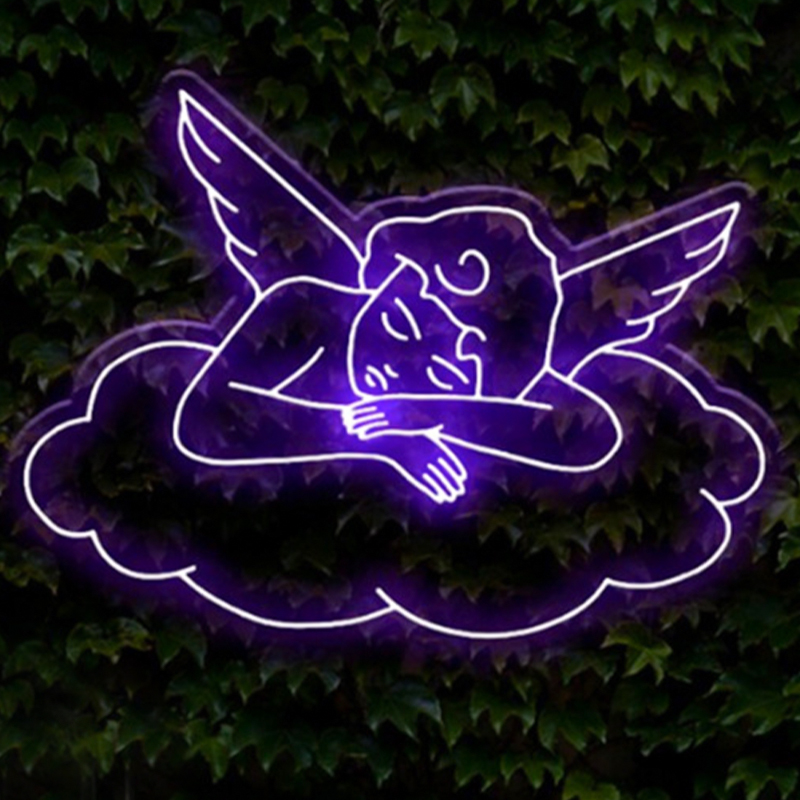 Неоновая настенная лампа Sleeping Angel Neon Wall Lamp Фиолетовый Прозрачный Фиолетовый в Сочи | Loft Concept 