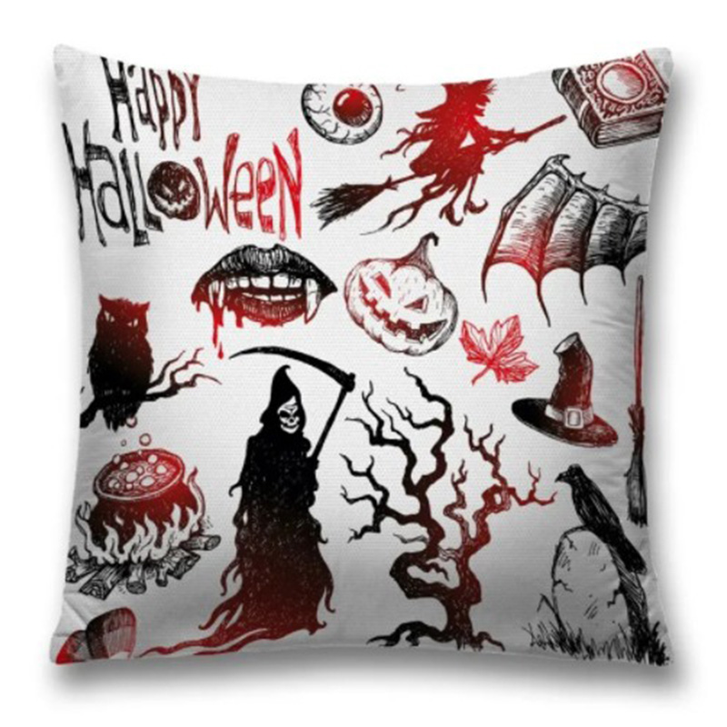Подушка Happy Halloween Белый Черный Красный в Сочи | Loft Concept 