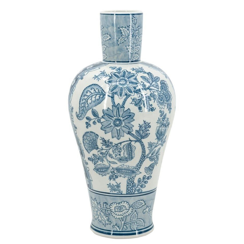 Ваза с голубым цветочным рисунком 43 см Blue & White Ornament Белый Голубой Ваза с голубым цветочным рисунком 43 см Blue & White Ornament Белый Голубой в Сочи | Loft Concept