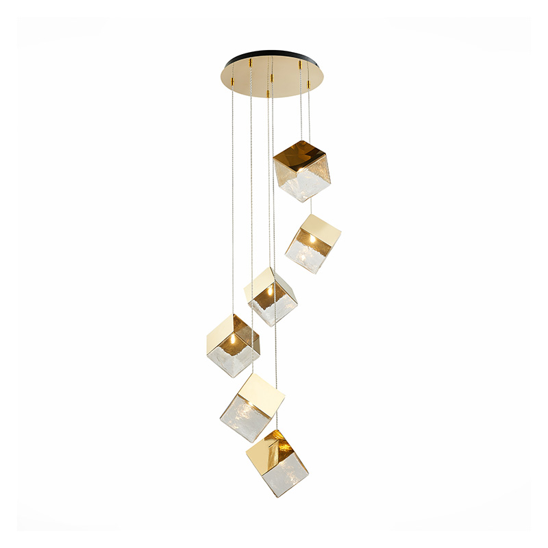 Потолочная люстра Pyrite Chandelier gold cube 6 Золотой Прозрачный в Сочи | Loft Concept 