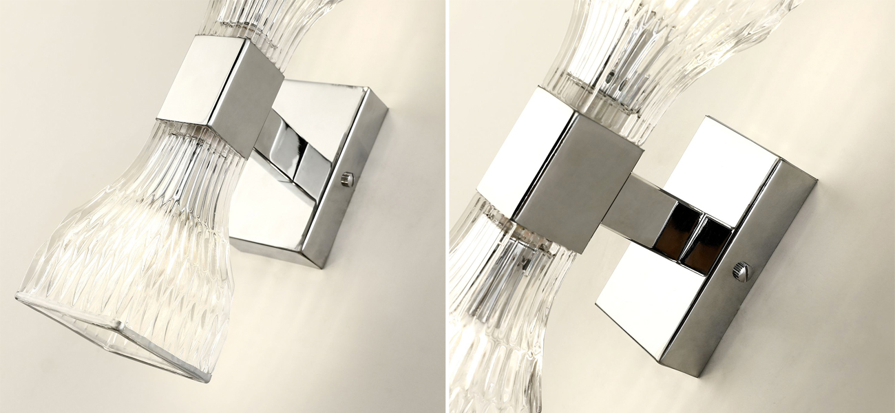 Бра с двумя плафонами из рельефного стекла GLASS HORN Chrome - фото