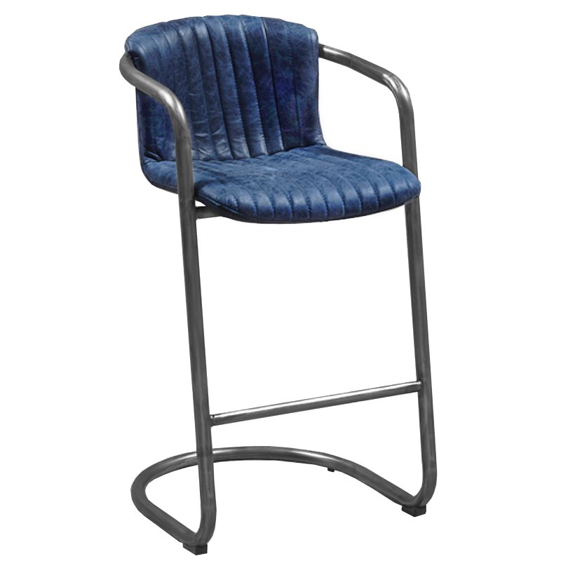 Барный стул Desmond bar stool LEATHER BLUE Синий Серый в Сочи | Loft Concept 