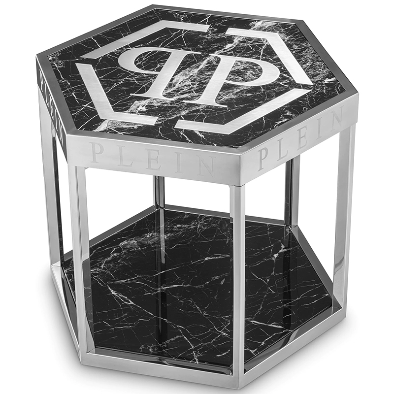 Приставной стол Philipp Plein Side Table Billionaire Chrome Хром Черный Мрамор Nero в Сочи | Loft Concept 