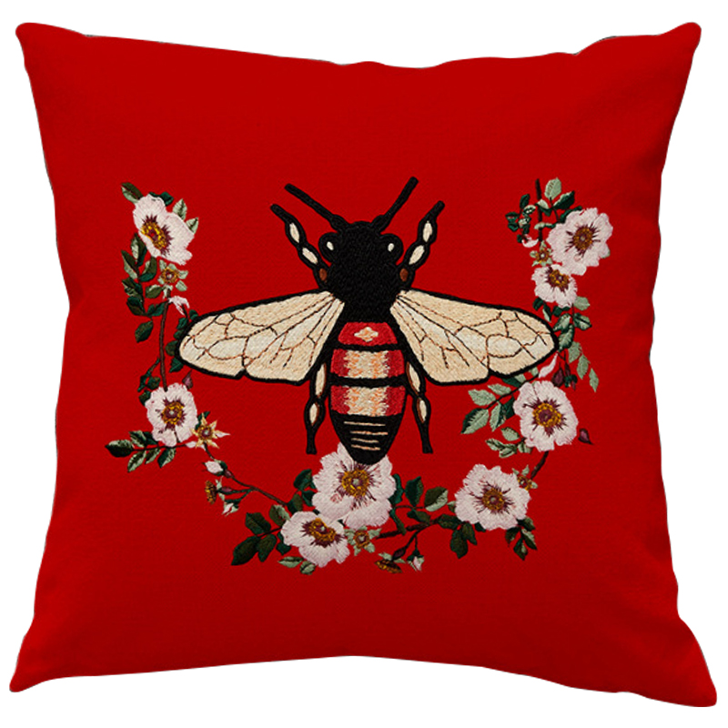 Декоративная подушка Стиль Gucci Bee Red Красный Бежевый Черный в Сочи | Loft Concept 