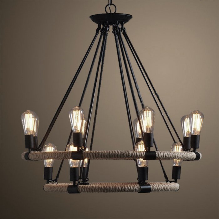 Люстра Round Tube Double Loft Rope Light Черный в Сочи | Loft Concept 