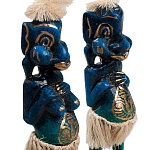 Комплект из 2-х деревянных статуэток Asmat Straw Headdress Statuettes Blue Tattoo варинант исполнения - 3 | Loft Concept в Сочи