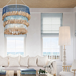 Люстра трехъярусная с декором из круглых деревянных бусин с кисточками Blue Wooden Beads Chandelier варинант исполнения - 3 | Loft Concept в Сочи