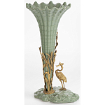 Ваза зеленая фарфоровая с волнистым краем с бронзовой фигуркой журавля Eden Garden  варинант исполнения - 4 | Loft Concept в Сочи