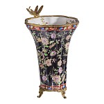 Ваза из фарфора черная с цветочной росписью и бронзовой стрекозой Spring Garden варинант исполнения - 2 | Loft Concept в Сочи