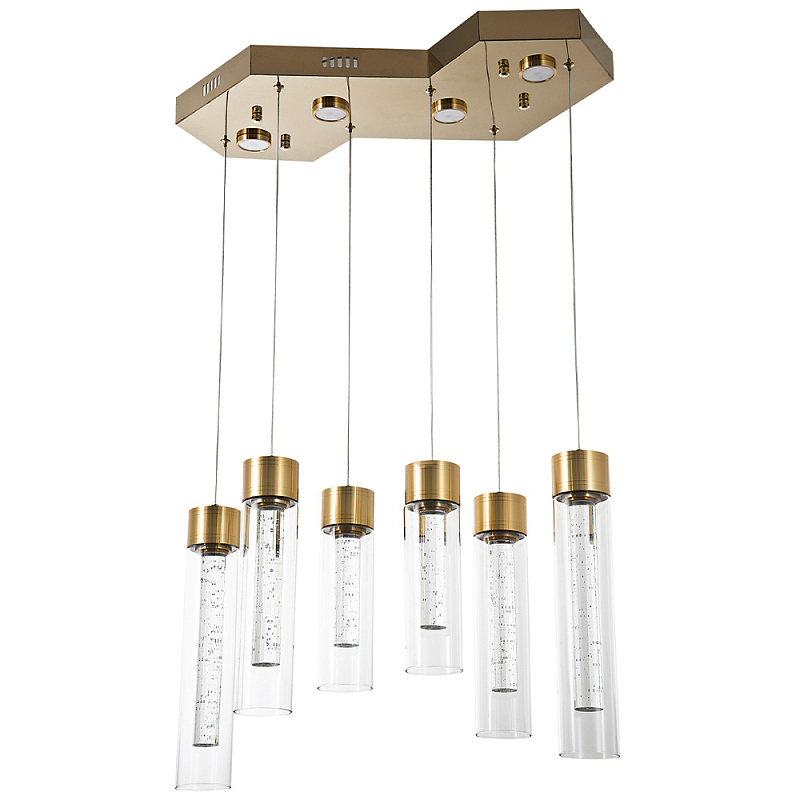 Люстра c 6-ю стеклянными плафонами золото Sparkling Bubbles Tube Gold Hanging Lamp Прозрачное Стекло Золотой Люстра c 6-ю стеклянными плафонами золото Sparkling Bubbles Tube Gold Hanging Lamp Прозрачное Стекло Золотой в Сочи | Loft Concept