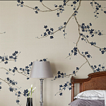 Обои ручная роспись Cherry Tree Original colourway on Stone Ochre dyed silk варинант исполнения - 1 | Loft Concept в Сочи