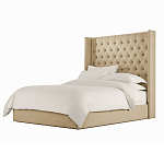 Кровать двуспальная бежевая с основанием из массива дерева с мягким изголовьем Flax Beds варинант исполнения - 1 | Loft Concept в Сочи