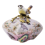 Шкатулка фиолетового цвета с рисунком бабочек и крышкой с фигуркой птицы на ветке Eden Garden варинант исполнения - 1 | Loft Concept в Сочи