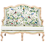 Диван двухместный из натурального бука золотистый с изображением птиц и цветов Blooming Birds варинант исполнения - 1 | Loft Concept в Сочи