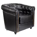 Кресло кожаное с мягкими подлокотниками на 4-х деревянных ножках Logan Leather Armchair black варинант исполнения - 1 | Loft Concept в Сочи