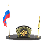 Визитница настольная с гербом и флагом России из природного камня змеевик Successful Leader варинант исполнения - 1 | Loft Concept в Сочи