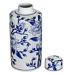 Ваза цилиндрической формы с крышкой и синим цветочным узором на белом фоне Blue & White Ornament варинант исполнения - 1 | Loft Concept в Сочи