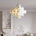 Люстра  с каскадом из круглых декоративных элементов  White Clear Glass Chandelier варинант исполнения - 3 | Loft Concept в Сочи