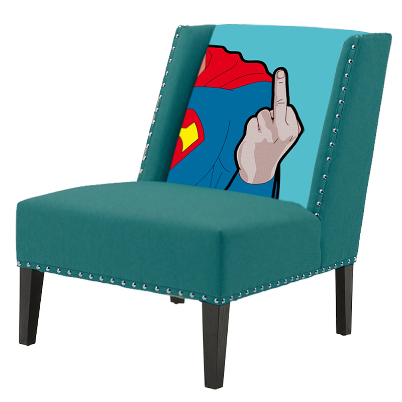 FUN Armchair "Superman fuck off" Turquoise Дизайнерское кресло с цветным принтом Бирюзовый в Сочи | Loft Concept 