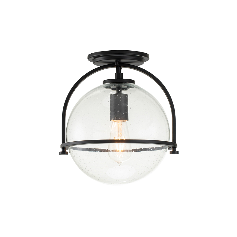 Потолочный светильник с прозрачным стеклянным шаром с эффектом пузырьков Hinkley Латунь Прозрачное Стекло Никель Черный в Сочи | Loft Concept 