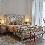 Двуспальная кровать из массива манго с резьбой Celestino Grey Mango Bed варинант исполнения - 2 | Loft Concept в Сочи