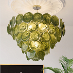Люстра из зеленых стеклянных дисков с перламутровым эффектом Green Glowing Glaze варинант исполнения - 3 | Loft Concept в Сочи