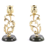 Подсвечники бронзовые на подставке из натурального камня нефрит Stone Candlestick варинант исполнения - 1 | Loft Concept в Сочи