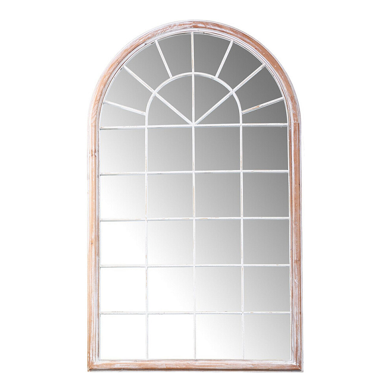 Зеркало-окно настенное в венецианском стиле с деревянной рамой бежевого цвета Venetian Smooth Белый Бежевый в Сочи | Loft Concept 