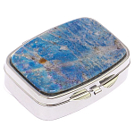 Таблетница карманная прямоугольная на 2 отделения с зеркалом и накладкой из натурального камня Лазурит Silver Stone Pillboxes варинант исполнения - 1 | Loft Concept в Сочи